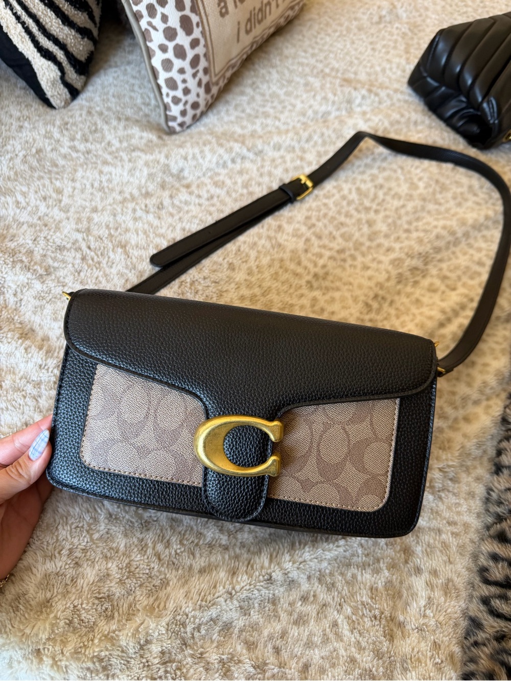 Coach Black Leather Crossbody bag 26 tabby Signature Canvas and Gold 'C'